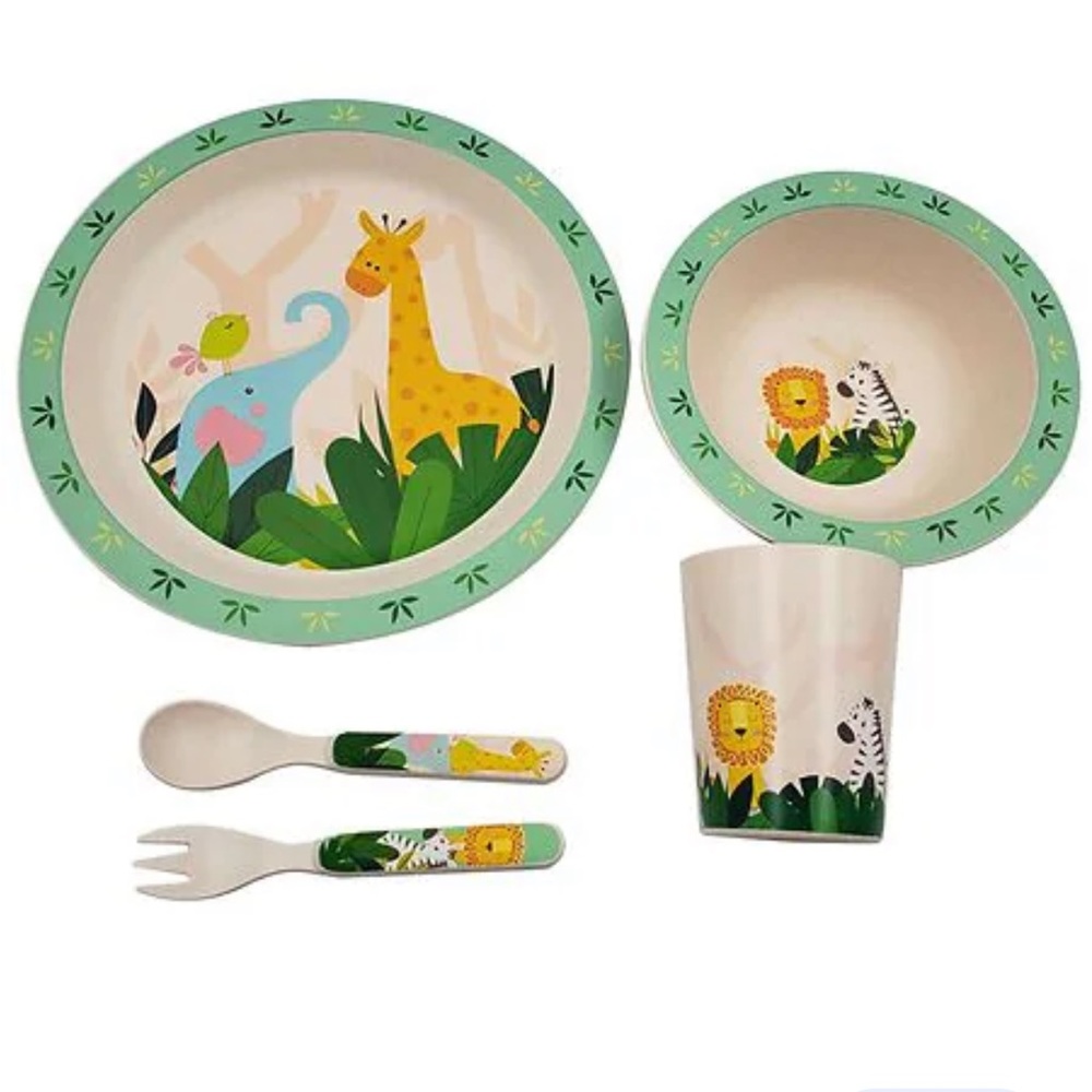 Baby Toddler Dinnerware Set 5 Pcs: Bowl, Plate, Cup, Spoon and Fork Moon & Stars